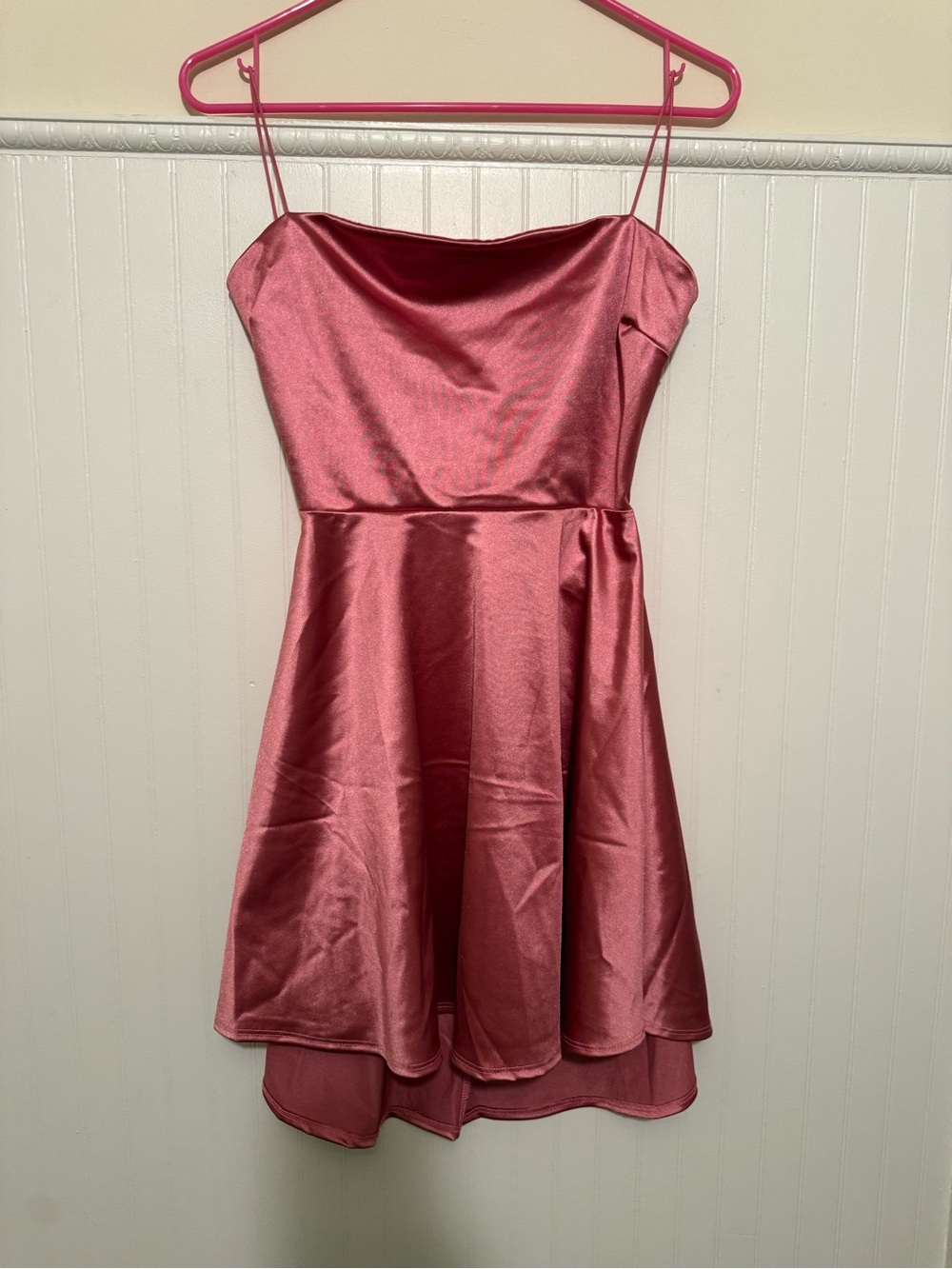 Windsor Rose Satin Strapless Cowl Neck Dress